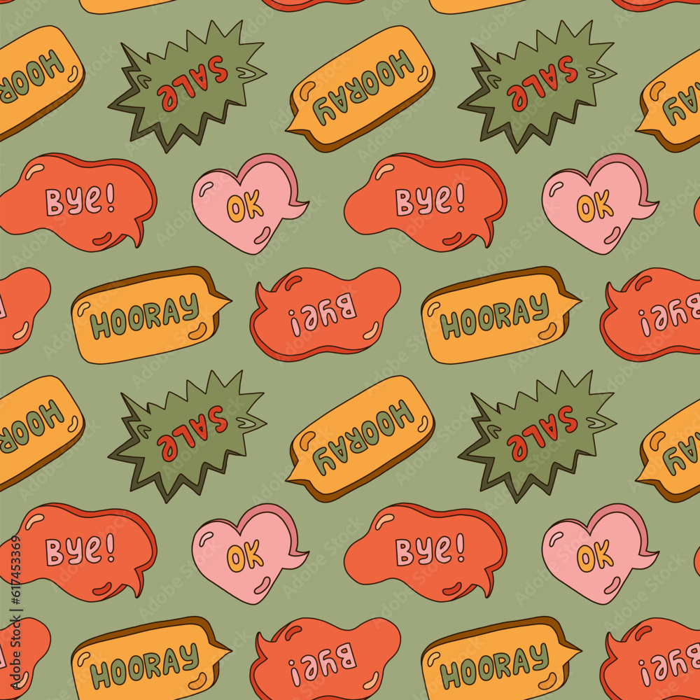 Cute seamless pattern with speech bubbles with short messages. Backdrop ...