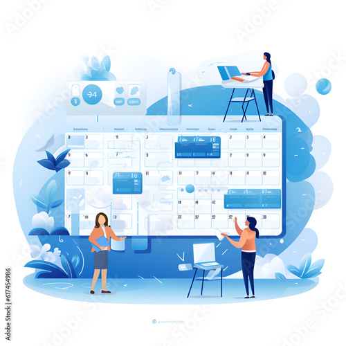 flat planning schedule with tasks on the calendar, with people at work, by ai generative