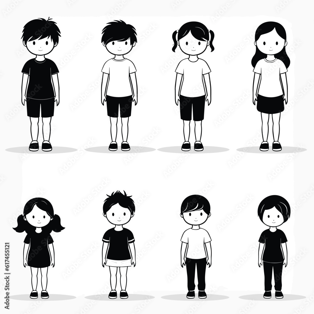 kids body black white drawing emotions vector isolated illustration ...