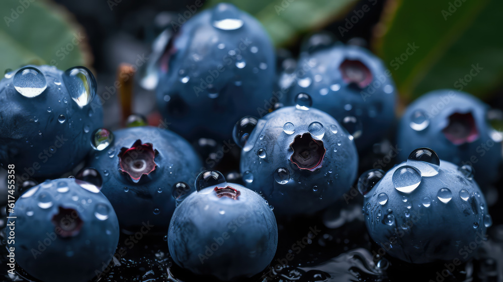 custom made wallpaper toronto digitalfresh blueberries with rain dew. fresh fruit with rain spray. Post-processed generative AI