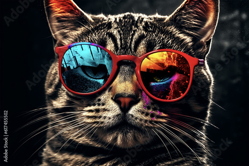 Portrait of a cat wearing sunglasses isolated on background.Created with generative ai