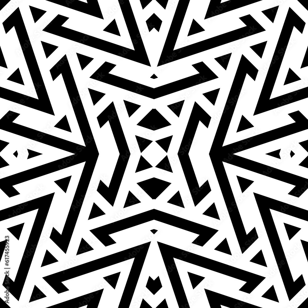 Black figures on white background. Ethnic ornament. Repeated symmetrical shapes wallpaper. Seamless ornamental pattern surface design. Digital paper for page fill, web designing, textile print. Vector Black figures on white background. Ethnic ornament. Repeated symmetrical shapes wallpaper. Seamless ornamental pattern surface design. Digital paper for page fill, web designing, textile print. Vector
