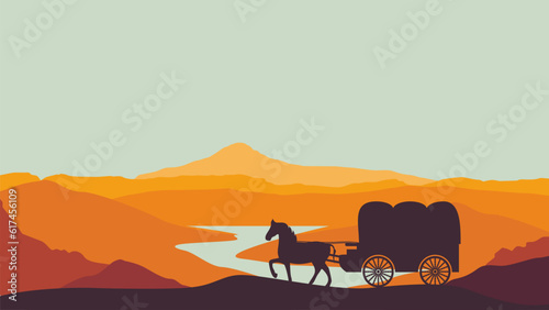pioneer day background illustration with west american emigrant wagon photo