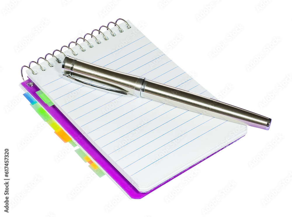 Notebook with spiral and pen, isolated on blank background. Notebook with spiral and pen, isolated on blank background.