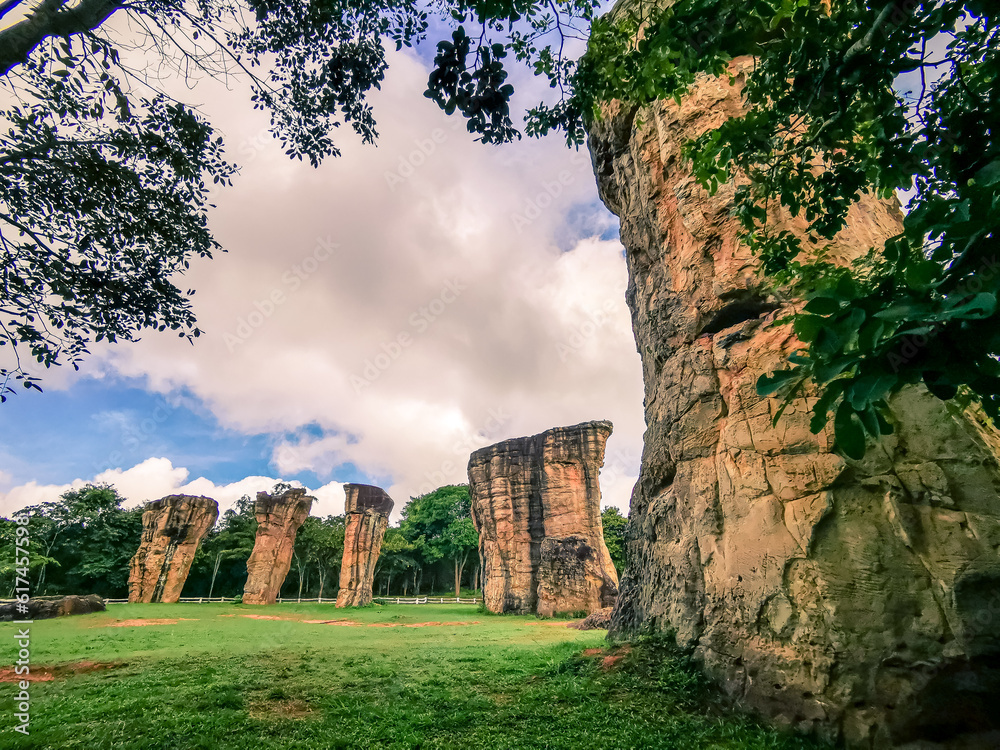 Fototapeta premium Mor Hin Khao, the stone henge of Thailand at Phu Laenkha National Park, Chaiyaphum province.
