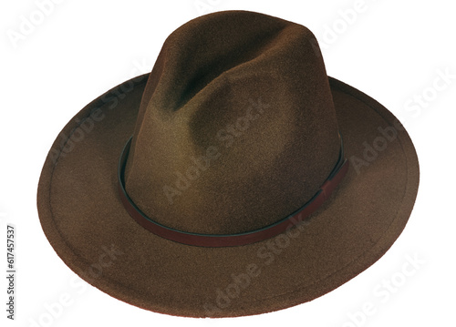 Valokuva Winter wide brim leather hat, isolated on blank background.