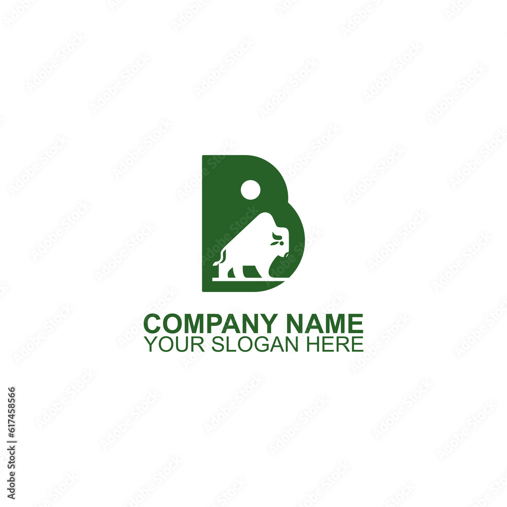 Letter B logo with bison silhouette as negative space. Letter B logo with bison silhouette as negative space.