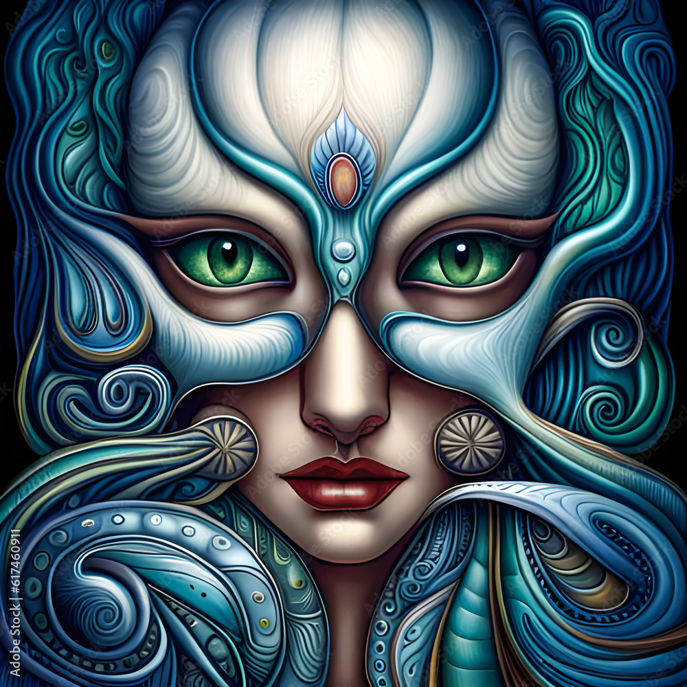 Naklejka premium Vibrant female figure illustration, with lots of details, created by AI generator