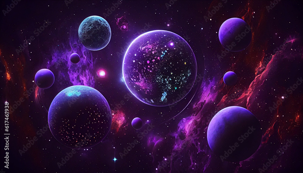 llustrated universe pattern, universe with neon colorful planets and stars on dark background Ai generated image llustrated universe pattern, universe with neon colorful planets and stars on dark background Ai generated image