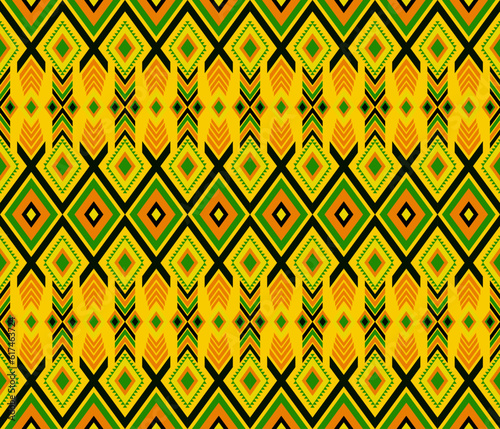Embroidery indian aztec ethnic pattern in orange and yellow vector illustration design for fabric, mat, carpet, scarf, wrapping paper, tile and more