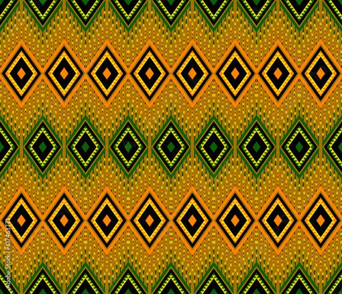 Embroidery indian aztec ethnic pattern in green and orange vector illustration design for fabric, mat, carpet, scarf, wrapping paper, tile and more