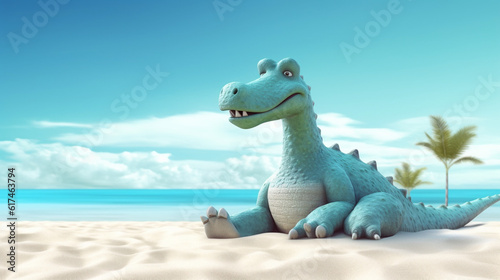 dinosaurs playing sand on the beach minimal rendering
 background photo