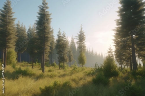 A minimalist landscape with a scenic forest or woodland, Generative AI