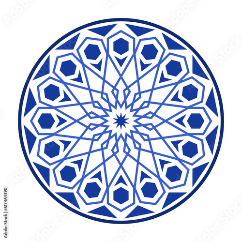 Porcelain plate with traditional blue on white design in Asian style. design pattern for background, plate, dish, bowl, lid, tray, salver, vector illustration art embroidery. geometric flower plate.