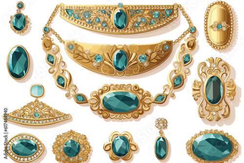 Jewellery or Jewelry Item as Personal Adornment ,set of earrings with gems, diamonds Vector art illutration on white background.