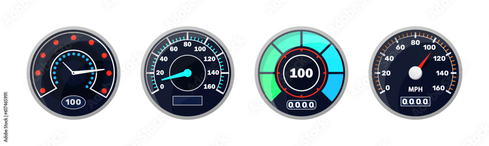 Set of isolated speedometers for dashboard. Analog device for measuring speed and futuristic speedometer, technology gauge with arrow or pointer for vehicle panel, web download speed sign
Set of isolated speedometers for dashboard. Analog device for measuring speed and futuristic speedometer, technology gauge with arrow or pointer for vehicle panel, web download speed sign