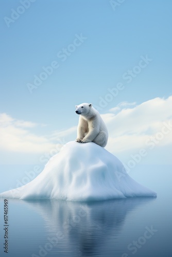 Generative AI illustration of lonely white bear on iceberg