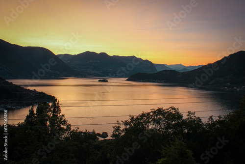 tramonto, lago, natura, panorama, isola, 