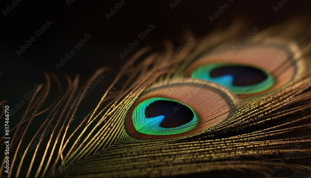 Naklejka premium Vibrant peacock feather displays elegance in nature generated by AI