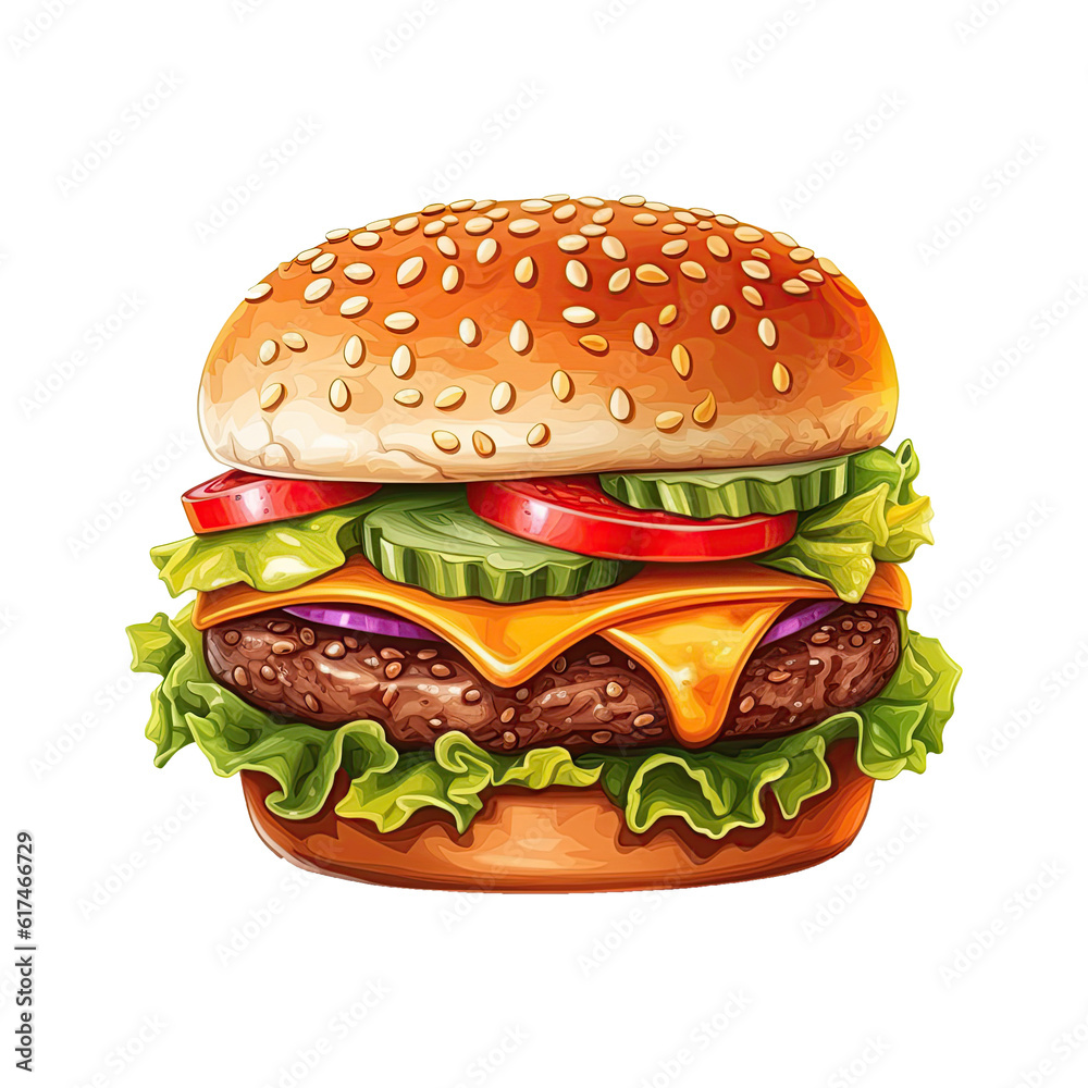 Delicious Cartoon Hamburger Illustration. Fast Food Clipart. Generative AI Delicious Cartoon Hamburger Illustration. Fast Food Clipart. Generative AI