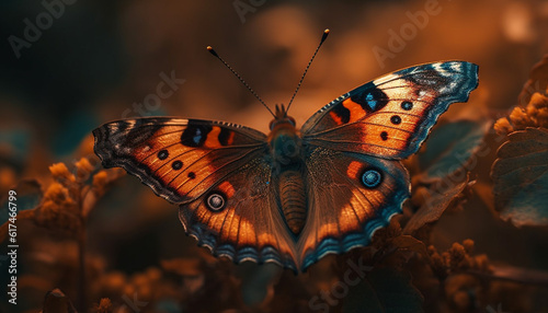 Majestic butterfly wing displays vibrant multi colored pattern generated by AI © Jeronimo Ramos