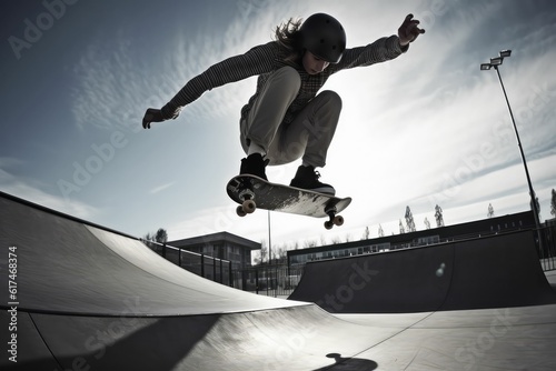 young skateboarder performing jump trick in urban location