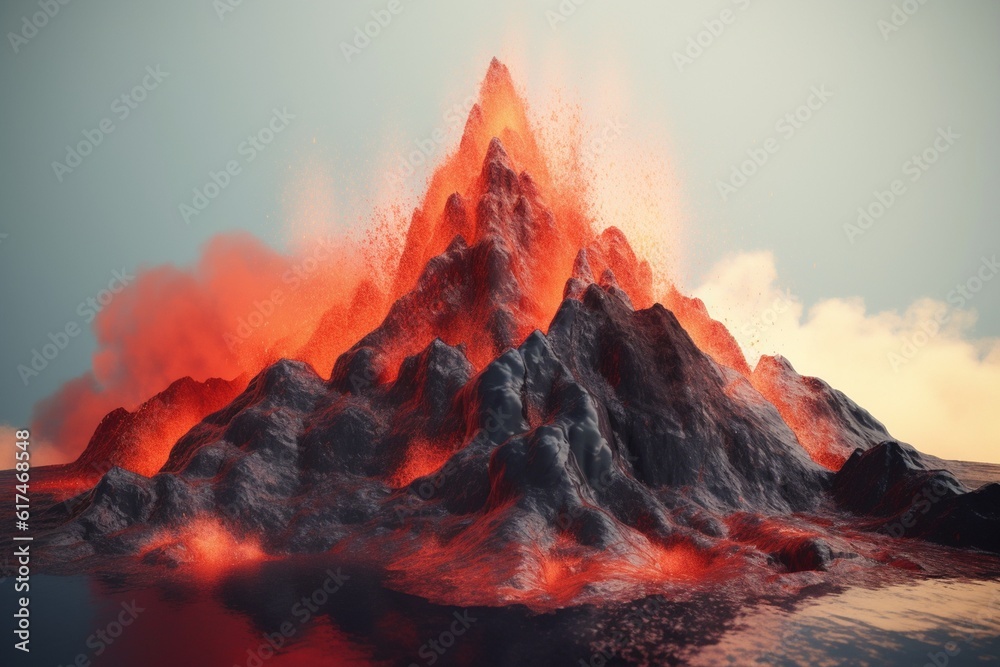 A surreal illustration of a distorted or manipulated natural feature, such as a volcano or hot spring, Generative AI