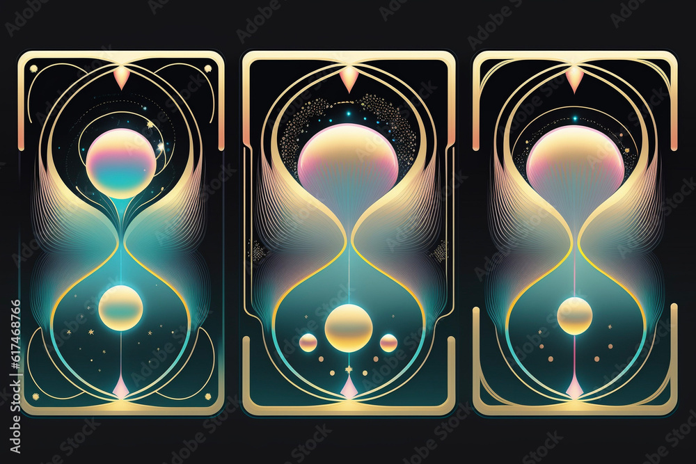 Fototapeta premium Cell Division Tarot Card Symbol Geometric Shapes Circles Mysterious Esoteric Occult Biology Science Colorful Irridescent