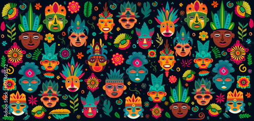 PATRON SOBRE MASCARAS  MAYAS  AZTECAS  Y NATURALEZA.