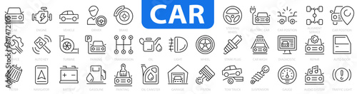 Car icon set. Automobile icons. Car service and repair, car wash, vehicle, garage, engine, oil, maintenance and more. Vector illustration