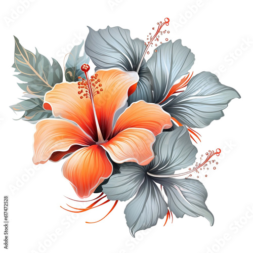 Vector tropical flower realistic vector with silver background - 1