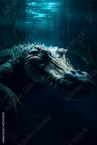 A close up of an alligator in_ a body of water. Generative AI © Oleksandr