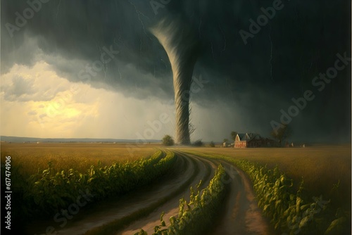 a tornado over a midwestern cornfield oil painting 