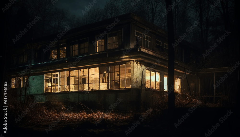 Spooky old ruin, broken window, absence of life generated by AI
