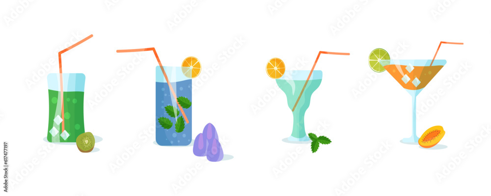 Set of cocktails for party. Cocktails or fresh juice with a drinking straw. Set of various doodles, hand drawn rough simple sketches of various types of alcoholic and non-alcoholic drinks. Set of cocktails for party. Cocktails or fresh juice with a drinking straw. Set of various doodles, hand drawn rough simple sketches of various types of alcoholic and non-alcoholic drinks.