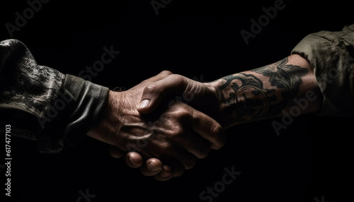 Handshake between two businessmen signifies successful agreement generated by AI