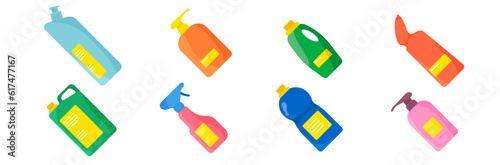 set of soda drinks in plastic and aluminum packaging. Sparkling water with different flavors. Bottled drink, vitamin juice, sparkling or natural water in tanks, plastic bottles. Vector illustration.