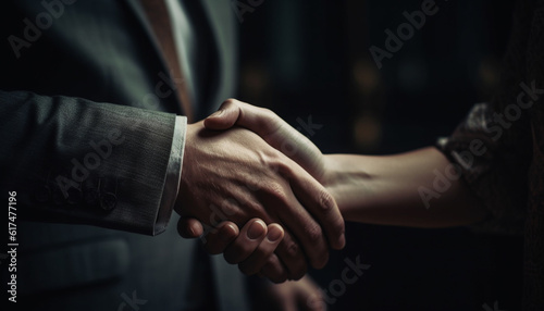 Successful business partnership sealed with a handshake generated by AI
