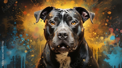 Portrait d'un chien stafford shire bull terrier avec photo