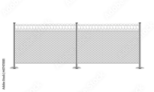 Metal wire fence isolated on a transparent background. Fence and steel mesh. Realistic steel chain guards and gate net detailing. Symbol of freedom. Mesh, barbed wire.