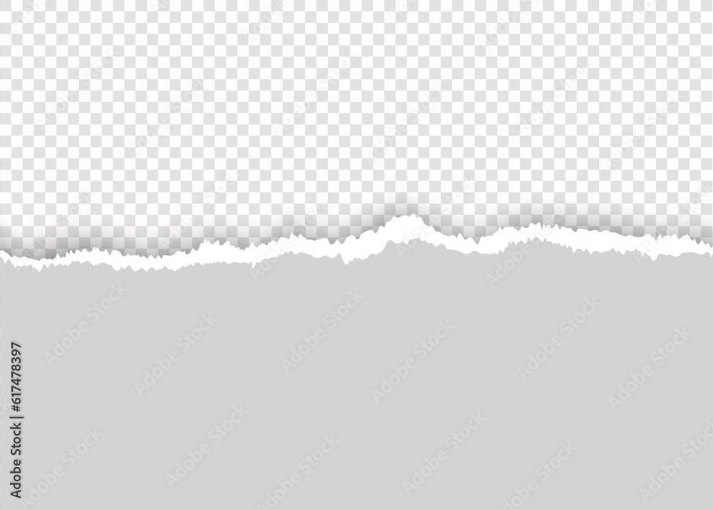 Ripped note, notebook grainy paper strips stuck on grey background. Vector illustration - obrazy, fototapety, plakaty 