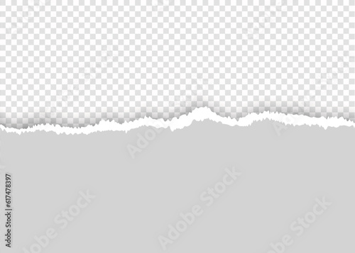 Ripped note, notebook grainy paper strips stuck on grey background. Vector illustration