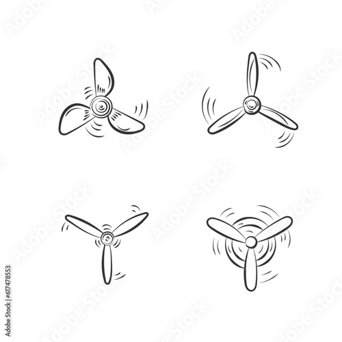 Airplane propellers and motor blades. Fan speed icon vector set. Propeller speed symbol illustration