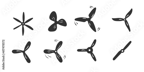 Airplane propellers and motor blades. Fan speed icon vector set. Propeller speed symbol illustration