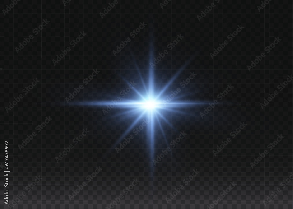 White glowing light burst explosion with transparent. Vector illustration for cool effect decoration with ray sparkles. Bright Star. Transparent sparkle glitter gradient, bright highlight.