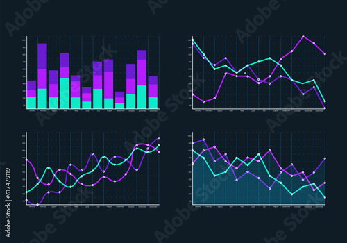 	
Modern modern infographic vector template with statistics graphs and finance charts. Diagram template and chart graph, graphic information visualization illustration
