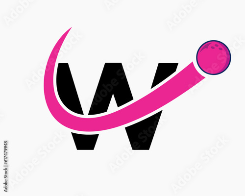 Letter W Bowling Logo. Bowling Ball Symbol With Moving Ball Icon