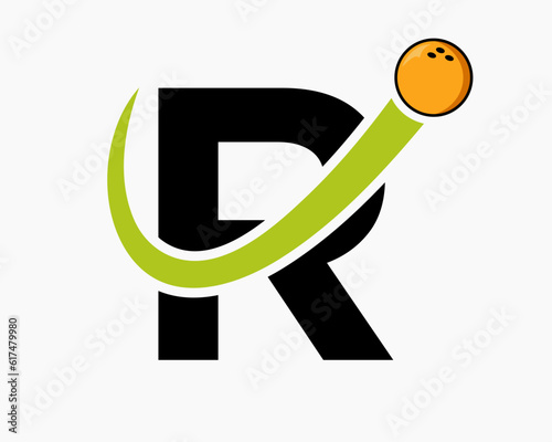 Letter R Bowling Logo. Bowling Ball Symbol With Moving Ball Icon