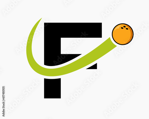 Letter F Bowling Logo. Bowling Ball Symbol With Moving Ball Icon