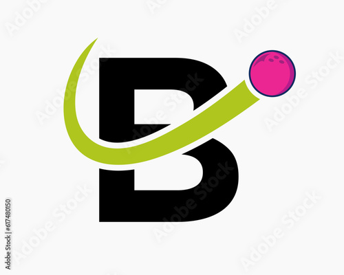 Letter B Bowling Logo. Bowling Ball Symbol With Moving Ball Icon